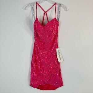 Blush Hot Pink Sequin Embellished Dress Womens 2 NWT BarbieCore Homecoming Glam